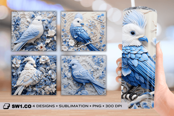 Download 3D Bird Skinny Tumbler Sublimation Wrap - Skinny tumbler Collection