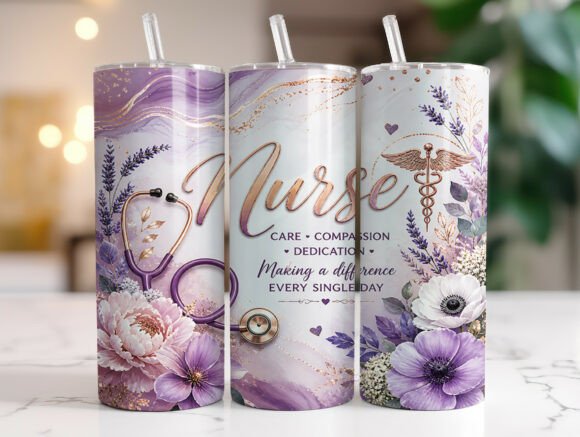 Download Floral Nurse 20oz Skinny Tumbler Wrap - Skinny tumbler Collection