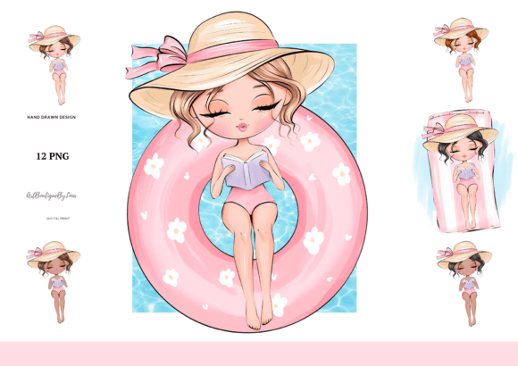 Download Chibi Summer Girl on Pink Pool Float PNG - Float Collection
