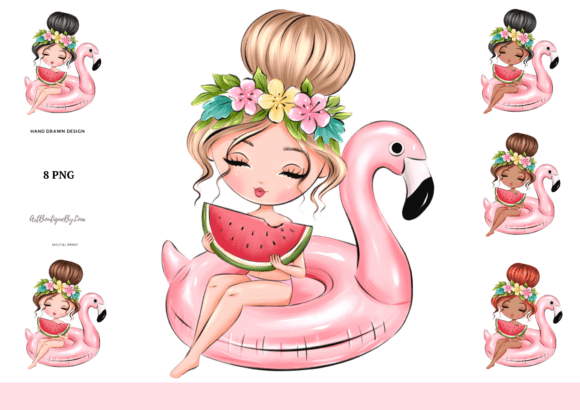 Download Summer Girl on Flamingo Float Clipart - Float Collection